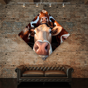 Aluminiumbild gebürstet Neugierige Kühe Nahaufnahme Raute