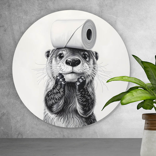 Aluminiumbild Niedlicher Otter balanciert Toilettenpapier auf dem Kopf Kreis
