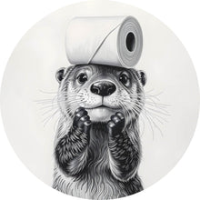 Lade das Bild in den Galerie-Viewer, Aluminiumbild gebürstet Niedlicher Otter balanciert Toilettenpapier auf dem Kopf Kreis
