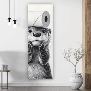 Acrylglasbild Niedlicher Otter balanciert Toilettenpapier auf dem Kopf Panorama Hoch