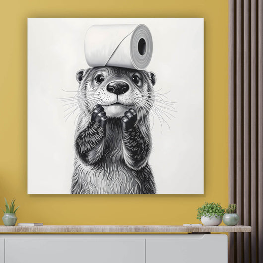 Aluminiumbild Niedlicher Otter balanciert Toilettenpapier auf dem Kopf Quadrat