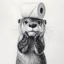 Lade das Bild in den Galerie-Viewer, Spannrahmenbild Niedlicher Otter balanciert Toilettenpapier auf dem Kopf Quadrat
