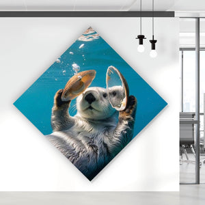 Acrylglasbild Niedlicher Otter mit Muscheln im Wasser Raute