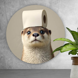 Aluminiumbild gebürstet Niedlicher Otter mit Toilettenpapier Kreis