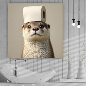 Acrylglasbild Niedlicher Otter mit Toilettenpapier Quadrat