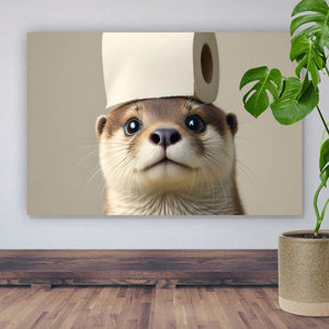 Acrylglasbild Niedlicher Otter mit Toilettenpapier Querformat