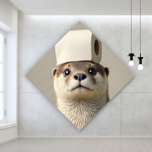Aluminiumbild gebürstet Niedlicher Otter mit Toilettenpapier Raute
