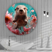 Lade das Bild in den Galerie-Viewer, Aluminiumbild Niedlicher Otter unter Wasser mit Blumen Kreis
