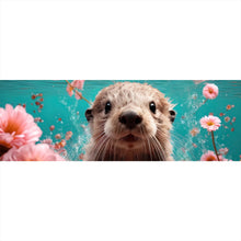 Lade das Bild in den Galerie-Viewer, Leinwandbild Niedlicher Otter unter Wasser mit Blumen Panorama
