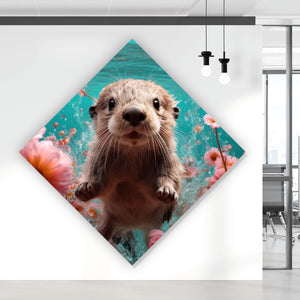 Aluminiumbild Niedlicher Otter unter Wasser mit Blumen Raute
