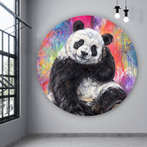 Aluminiumbild gebürstet Niedlicher Panda Graffiti Kreis