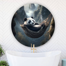 Lade das Bild in den Galerie-Viewer, Aluminiumbild Panda mit Hängematte in mystischer Umgebung Kreis
