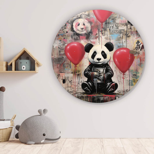 Aluminiumbild Panda mit Luftballons Graffiti Stil Kreis