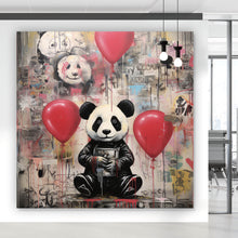 Lade das Bild in den Galerie-Viewer, Leinwandbild Panda mit Luftballons Graffiti Stil Quadrat
