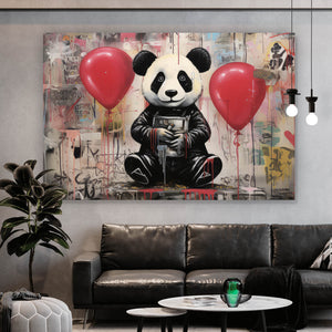 Aluminiumbild Panda mit Luftballons Graffiti Stil Querformat