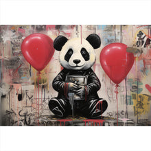 Lade das Bild in den Galerie-Viewer, Aluminiumbild gebürstet Panda mit Luftballons Graffiti Stil Querformat
