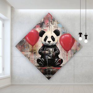 Aluminiumbild gebürstet Panda mit Luftballons Graffiti Stil Raute
