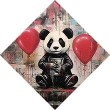 Lade das Bild in den Galerie-Viewer, Aluminiumbild Panda mit Luftballons Graffiti Stil Raute
