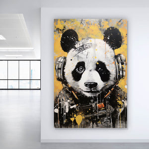 Acrylglasbild Panda musikalisch mit Kopfhörern Hochformat