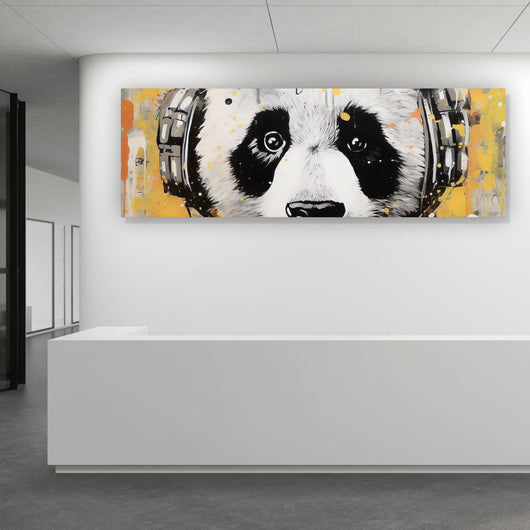 Acrylglasbild Panda musikalisch mit Kopfhörern Panorama