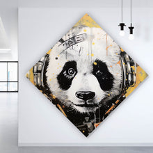 Lade das Bild in den Galerie-Viewer, Aluminiumbild Panda musikalisch mit Kopfhörern Raute
