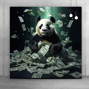 Poster Panda schwimmt in Geldscheinen Quadrat