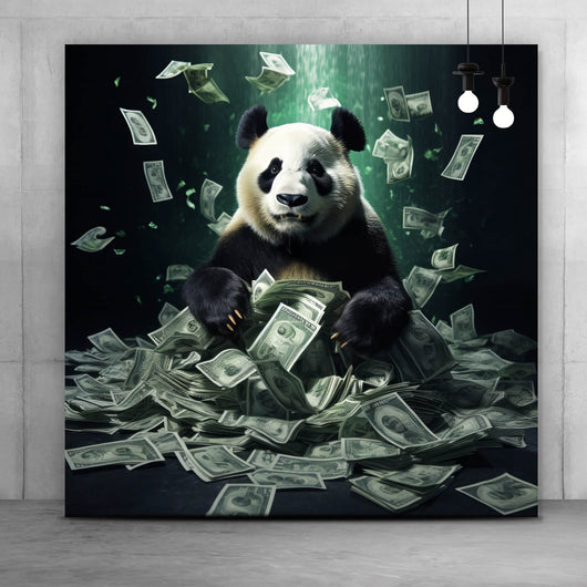 Poster Panda schwimmt in Geldscheinen Quadrat