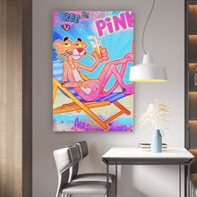 Lade das Bild in den Galerie-Viewer, Spannrahmenbild Panther am Strand Pink Pop Art Hochformat
