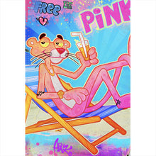 Lade das Bild in den Galerie-Viewer, Aluminiumbild Panther am Strand Pink Pop Art Hochformat
