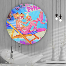 Lade das Bild in den Galerie-Viewer, Aluminiumbild Panther am Strand Pink Pop Art Kreis
