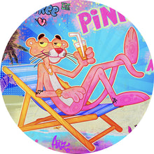 Lade das Bild in den Galerie-Viewer, Aluminiumbild Panther am Strand Pink Pop Art Kreis
