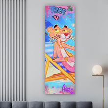 Lade das Bild in den Galerie-Viewer, Aluminiumbild gebürstet Panther am Strand Pink Pop Art Panorama Hoch
