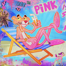 Lade das Bild in den Galerie-Viewer, Spannrahmenbild Panther am Strand Pink Pop Art Quadrat
