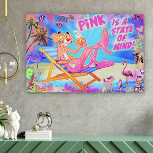 Poster Panther am Strand Pink Pop Art Querformat