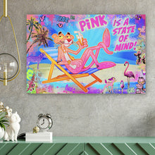 Lade das Bild in den Galerie-Viewer, Aluminiumbild Panther am Strand Pink Pop Art Querformat
