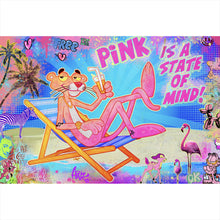 Lade das Bild in den Galerie-Viewer, Aluminiumbild Panther am Strand Pink Pop Art Querformat
