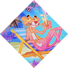 Lade das Bild in den Galerie-Viewer, Leinwandbild Panther am Strand Pink Pop Art Raute
