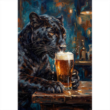 Lade das Bild in den Galerie-Viewer, Leinwandbild Panther genießt Bier Hochformat
