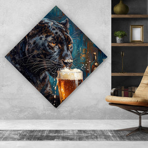 Acrylglasbild Panther genießt Bier Raute