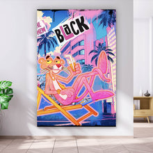 Lade das Bild in den Galerie-Viewer, Leinwandbild Panther in tropischem Strandflair Pop Art Hochformat
