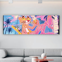 Lade das Bild in den Galerie-Viewer, Leinwandbild Panther in tropischem Strandflair Pop Art Panorama
