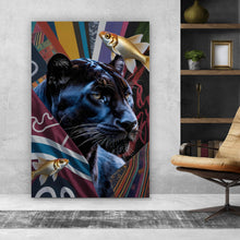 Lade das Bild in den Galerie-Viewer, Aluminiumbild Panther und Fische modern Hochformat
