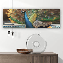 Lade das Bild in den Galerie-Viewer, Poster Pfau auf Skateboard mit prächtigen Federn Panorama
