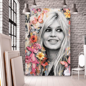 Leinwandbild Pop Art Collage mit Schmetterlingen Hochformat