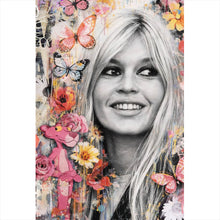Lade das Bild in den Galerie-Viewer, Leinwandbild Pop Art Collage mit Schmetterlingen Hochformat
