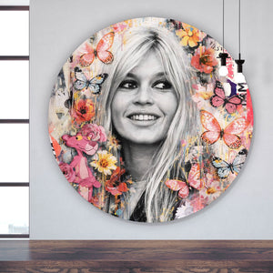 Aluminiumbild Pop Art Collage mit Schmetterlingen Kreis