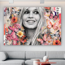 Lade das Bild in den Galerie-Viewer, Aluminiumbild gebürstet Pop Art Collage mit Schmetterlingen Querformat
