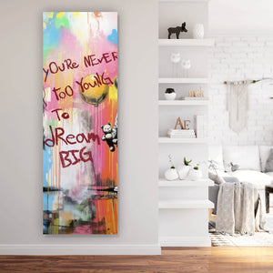Leinwandbild Pop Art Kinder mit Ballons you are never too young Panorama Hoch