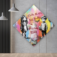 Lade das Bild in den Galerie-Viewer, Leinwandbild Pop Art Kinder mit Ballons you are never too young Raute
