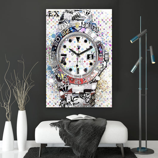 Acrylglasbild Pop Art Uhr Bling Hochformat